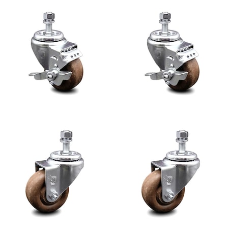 Service Caster 3.5 Inch High Temp Glass Filled Nylon 1/2 Inch Threaded Stem Caster Brakes, 2PK SCC-TS20S3514-GFNSHT-121315-2-TLB-2
